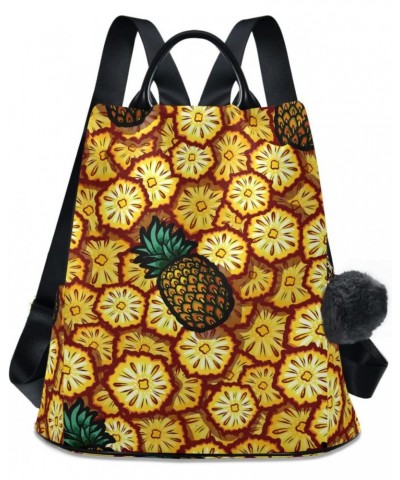 Vintage Pineapple Art Travel Backpack Purse for Women Multipurpose Design Ladies Fashion Bag with Pompom $23.19 Backpacks