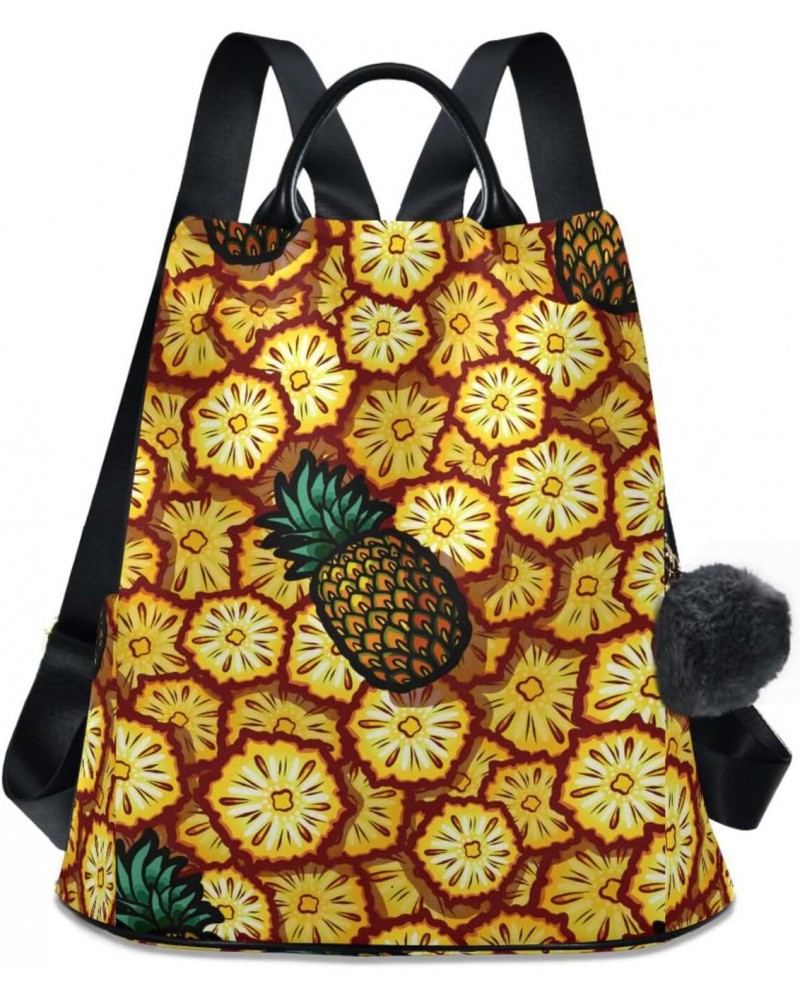 Vintage Pineapple Art Travel Backpack Purse for Women Multipurpose Design Ladies Fashion Bag with Pompom $23.19 Backpacks