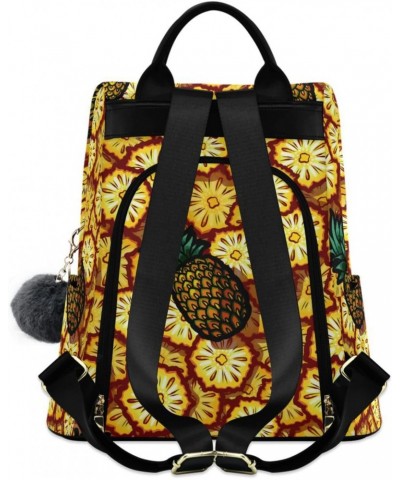 Vintage Pineapple Art Travel Backpack Purse for Women Multipurpose Design Ladies Fashion Bag with Pompom $23.19 Backpacks