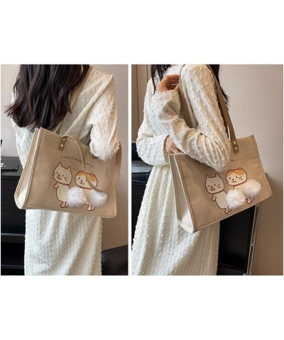 Cat Large Canvas Tote Bag for Women Grocery Shopping Bag Casual Beach Travel Shoulder Handbag Beige-two White Cat $13.78 Totes