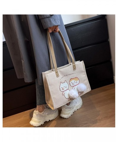 Cat Large Canvas Tote Bag for Women Grocery Shopping Bag Casual Beach Travel Shoulder Handbag Beige-two White Cat $13.78 Totes