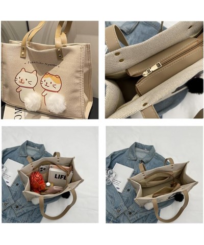 Cat Large Canvas Tote Bag for Women Grocery Shopping Bag Casual Beach Travel Shoulder Handbag Beige-two White Cat $13.78 Totes