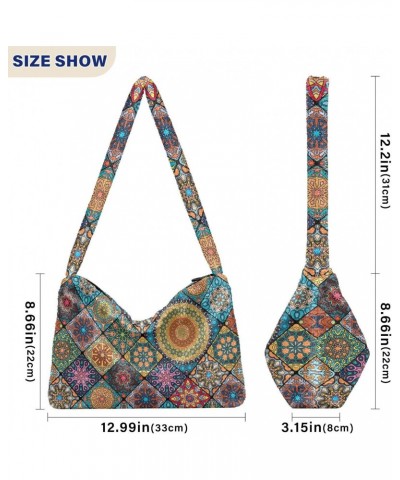 Boho Mandala Shoulder Tote Bag for Women Furry Crossbody bag Hobo Handbag Purses for College Work Travel $10.08 Totes