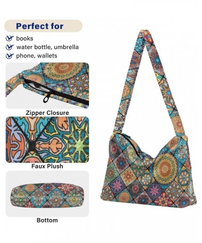 Boho Mandala Shoulder Tote Bag for Women Furry Crossbody bag Hobo Handbag Purses for College Work Travel $10.08 Totes