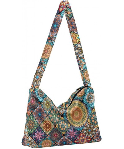 Boho Mandala Shoulder Tote Bag for Women Furry Crossbody bag Hobo Handbag Purses for College Work Travel $10.08 Totes