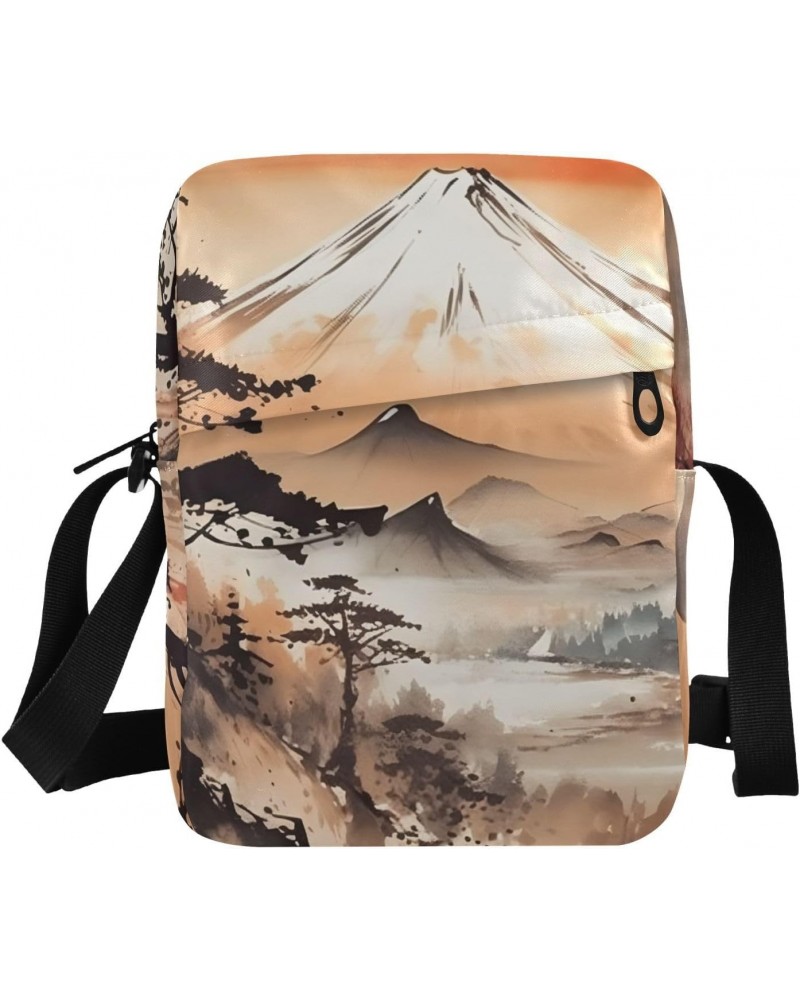 Landscape Mountain Small Crossbody Sling Bag for Women Men, Zipper Closure Messenger Bags Purse with Card Phone Passport Comp...