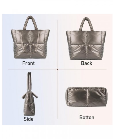 Large Puffer Tote Bag For Women Trendy Luxury Quilted tote bag Shoulder Handbag Hobo bags for women Gold $16.41 Totes