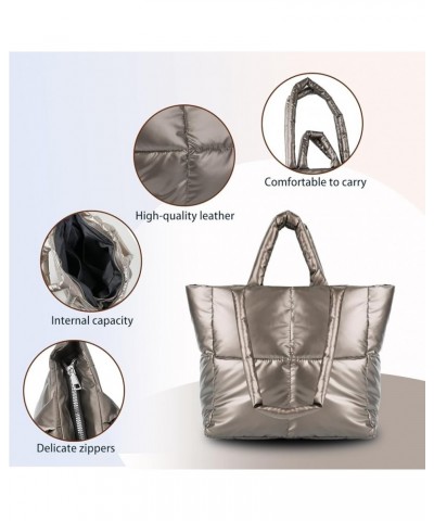 Large Puffer Tote Bag For Women Trendy Luxury Quilted tote bag Shoulder Handbag Hobo bags for women Gold $16.41 Totes