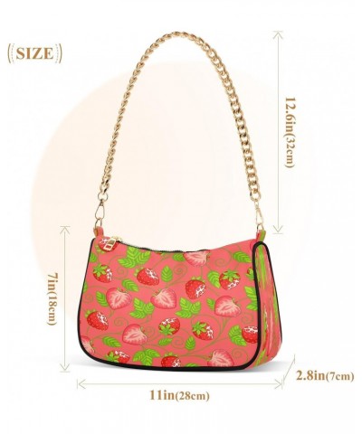 Strawberries Leaves Shoulder Bag for Women Shoulder Handbags with Zipper Closure Small Clutch Purses Crossbody Bags for Women...