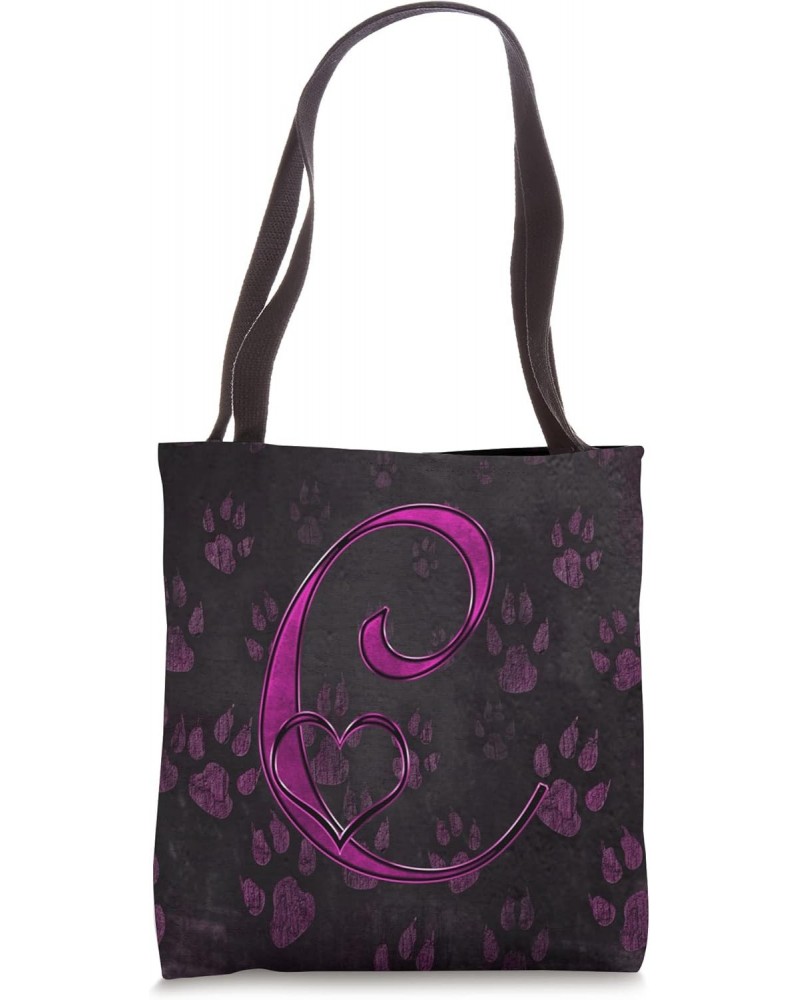 Paw Print Letter C Pink Pet Dog Cat Animal Heart Love Name Tote Bag $12.02 Totes