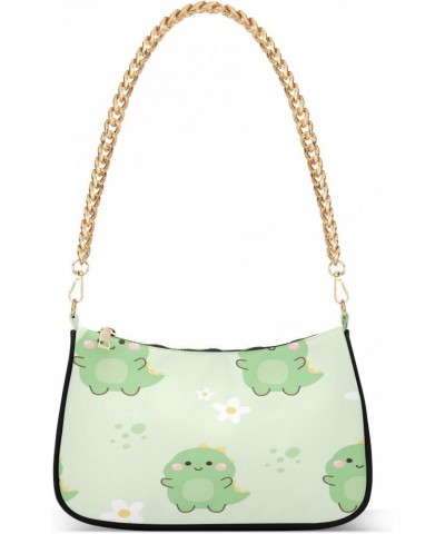 Green Dinosaur Flowers Shoulder Bag for Women Hobo Tote Handbag Gold Chain Crossbody Bag with Zipper Clutch Purse Handbags $1...