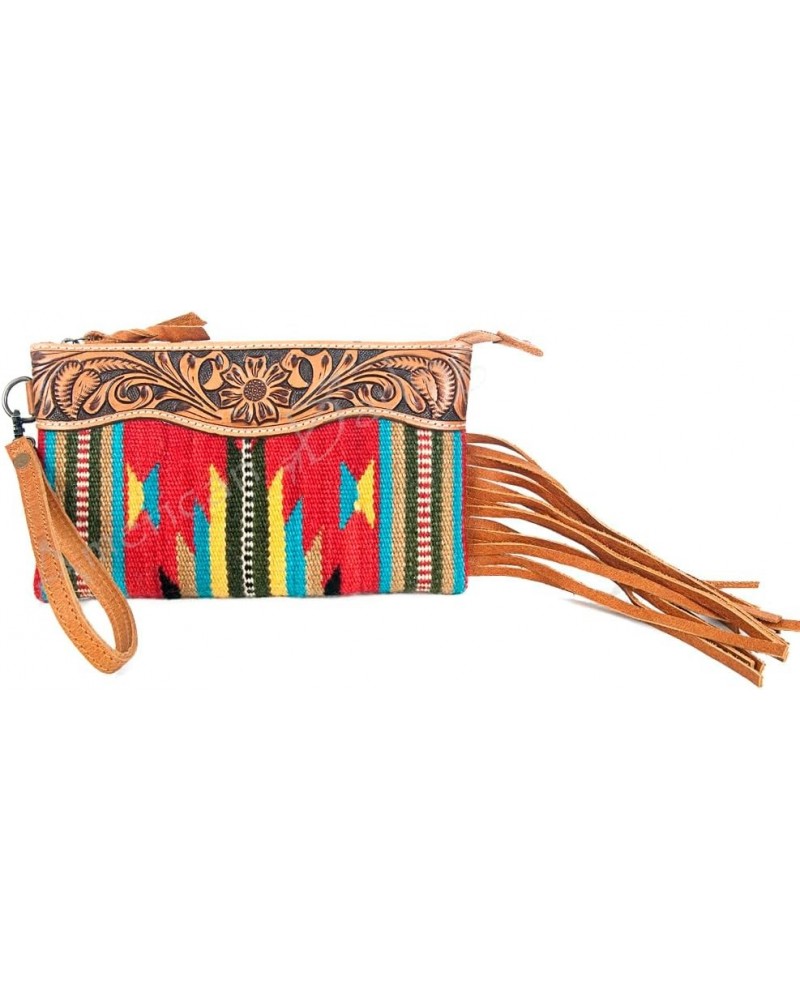 ADBG344TANDAR3 Wristlet Hand Tooled Saddle Blanket Genuine Leather Women Bag Western Handbag Purse $40.59 Wristlets