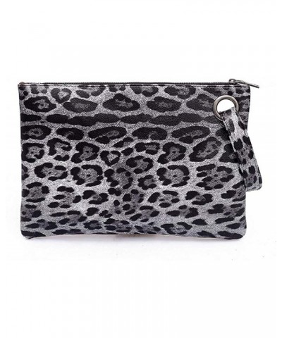 Oversized Casual Clutch Bag Purse, Womens Large leather Evening Wristlet Handbag (Leopard-Grey) $12.01 Evening Bags