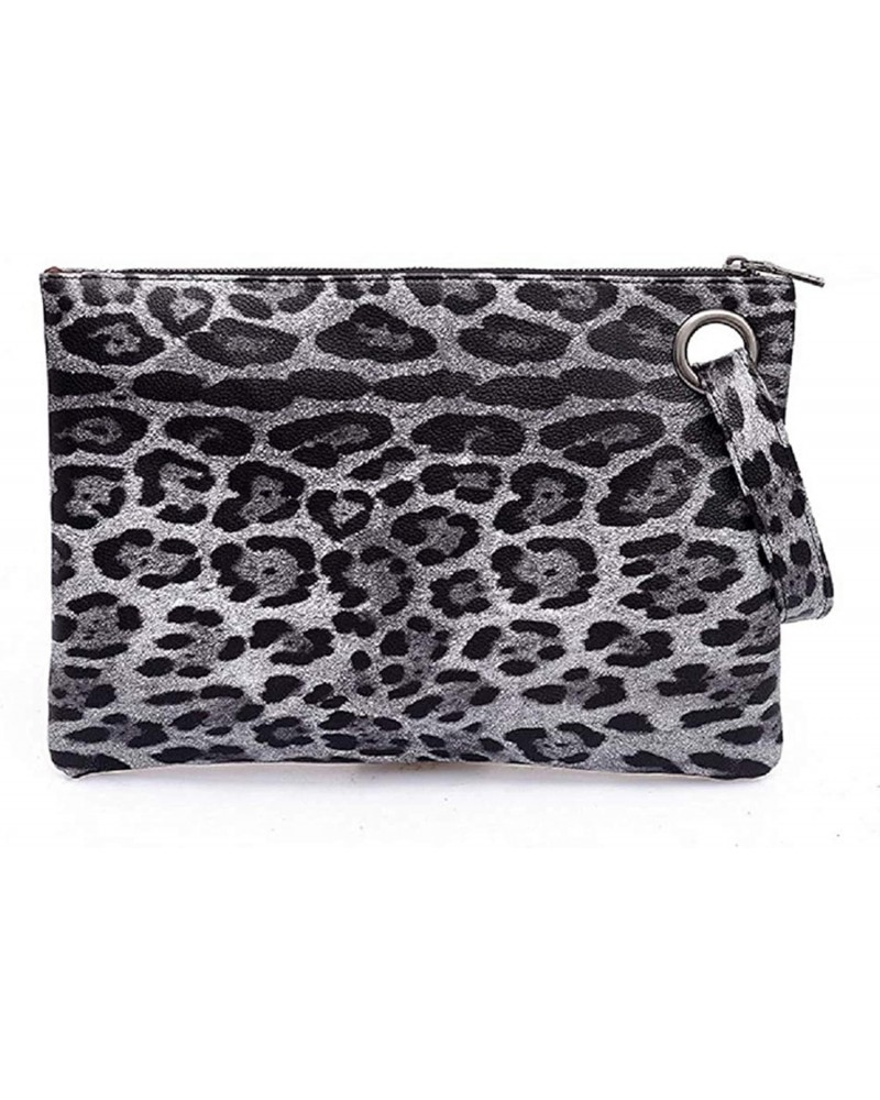 Oversized Casual Clutch Bag Purse, Womens Large leather Evening Wristlet Handbag (Leopard-Grey) $12.01 Evening Bags