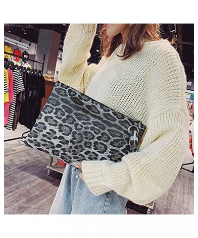 Oversized Casual Clutch Bag Purse, Womens Large leather Evening Wristlet Handbag (Leopard-Grey) $12.01 Evening Bags