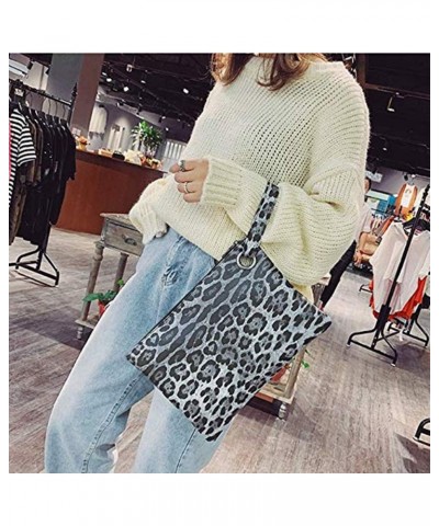 Oversized Casual Clutch Bag Purse, Womens Large leather Evening Wristlet Handbag (Leopard-Grey) $12.01 Evening Bags