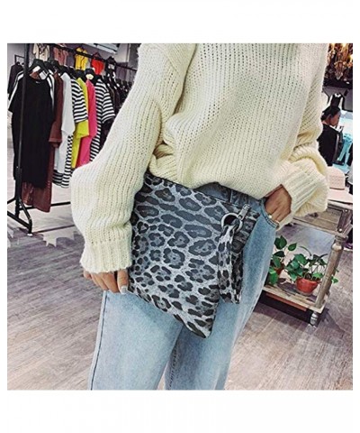 Oversized Casual Clutch Bag Purse, Womens Large leather Evening Wristlet Handbag (Leopard-Grey) $12.01 Evening Bags