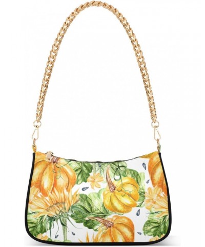 Pumpkin Vegetables Sunflowers Shoulder Bag for Women Clutch Shoulder Purse Chain Bag with Zipper Closure Women's Tote Hobo Ha...