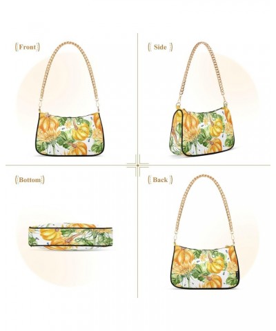 Pumpkin Vegetables Sunflowers Shoulder Bag for Women Clutch Shoulder Purse Chain Bag with Zipper Closure Women's Tote Hobo Ha...