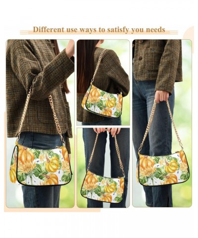 Pumpkin Vegetables Sunflowers Shoulder Bag for Women Clutch Shoulder Purse Chain Bag with Zipper Closure Women's Tote Hobo Ha...