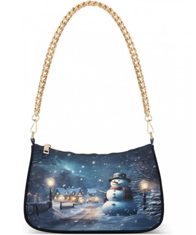 Merry Christmas Magic Landscape Snowman Small Chain Shoulder Bag for Women Travel Hobo Tote Handbag Clutch Purse with Zipper ...