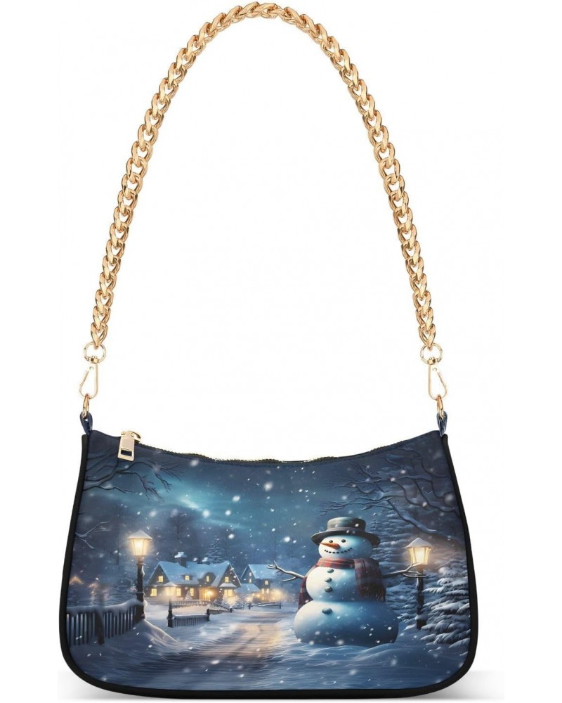 Merry Christmas Magic Landscape Snowman Small Chain Shoulder Bag for Women Travel Hobo Tote Handbag Clutch Purse with Zipper ...