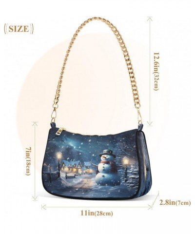 Merry Christmas Magic Landscape Snowman Small Chain Shoulder Bag for Women Travel Hobo Tote Handbag Clutch Purse with Zipper ...