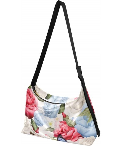 Flowers Butterflies Rose Hobo Shoulder Bag for Women Men PU Leather Crossbody Bag Slouchy Tote Handbags for Travel Work $13.2...