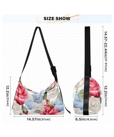 Flowers Butterflies Rose Hobo Shoulder Bag for Women Men PU Leather Crossbody Bag Slouchy Tote Handbags for Travel Work $13.2...