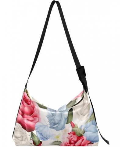 Flowers Butterflies Rose Hobo Shoulder Bag for Women Men PU Leather Crossbody Bag Slouchy Tote Handbags for Travel Work $13.2...