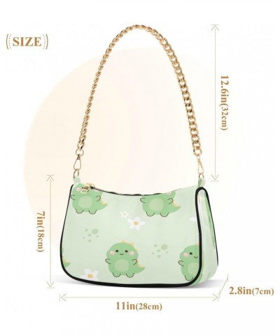 Green Dinosaur Flowers Shoulder Bag for Women Hobo Tote Handbag Gold Chain Crossbody Bag with Zipper Clutch Purse Handbags $1...