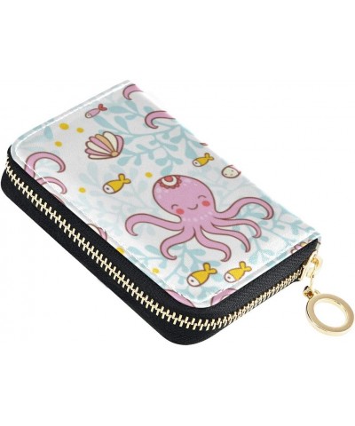 RFID Credit Card Holder Case Pink Octopus Leather Printed Zipper Card Case Wallet for Women Girls $10.25 Wallets