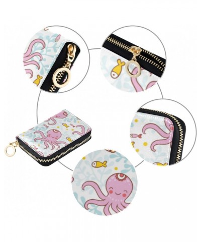 RFID Credit Card Holder Case Pink Octopus Leather Printed Zipper Card Case Wallet for Women Girls $10.25 Wallets