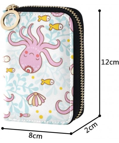 RFID Credit Card Holder Case Pink Octopus Leather Printed Zipper Card Case Wallet for Women Girls $10.25 Wallets