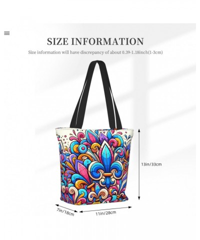 Women Shoulder Bag Fleur-De-Lis-Colorful Foldable Tote Bag With Zipper Closure Casual Shopping Purse Daily Bag $14.15 Totes