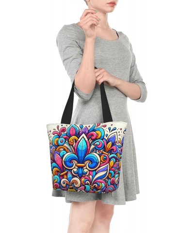 Women Shoulder Bag Fleur-De-Lis-Colorful Foldable Tote Bag With Zipper Closure Casual Shopping Purse Daily Bag $14.15 Totes