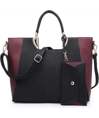 Women Two Tone Handbag Purse Top Handle Shoulder Bag Tote Hobo Work Bag w/Matching Clutch Black $23.99 Totes