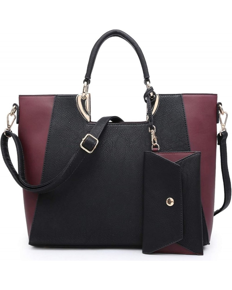 Women Two Tone Handbag Purse Top Handle Shoulder Bag Tote Hobo Work Bag w/Matching Clutch Black $23.99 Totes