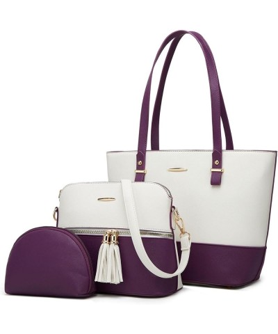 Elegant three-piece shoulder crossbody handbag for women White+violet $30.80 Totes