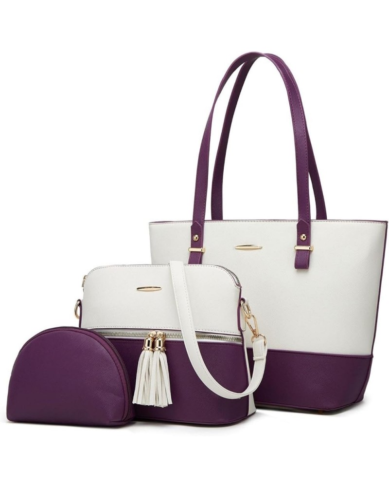 Elegant three-piece shoulder crossbody handbag for women White+violet $30.80 Totes