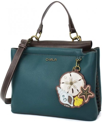 Charming Satchel with Adjustable Strap - Sand Dollar - Turquoise $33.00 Satchels