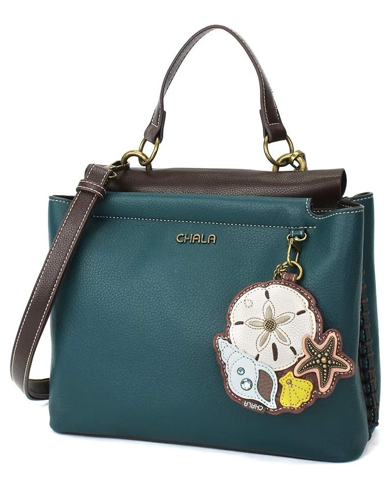 Charming Satchel with Adjustable Strap - Sand Dollar - Turquoise $33.00 Satchels