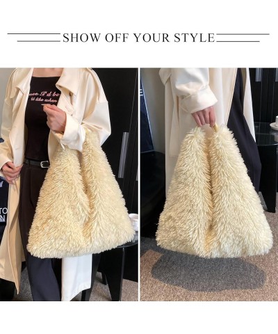 Furry Purse for Women, Faux Fur Bag Y2K Purse Fluffy Tote Bag Fuzzy Handbags Yellow $14.03 Totes