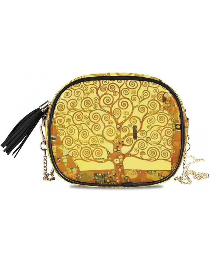 Crossbody Women Shoulder Bag Chain Oil Art Painting Leather Handbags Clutch Flap Bag Ladies (Color : A, Size : 19 * 15 * 9 cm...