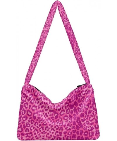 Leopard Purple Single Shoulder Bag, Fur Tote Women Bag Hobo Purse Pink Leopard Pattern $8.40 Hobo Bags