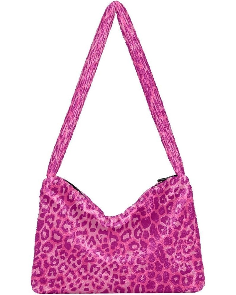 Leopard Purple Single Shoulder Bag, Fur Tote Women Bag Hobo Purse Pink Leopard Pattern $8.40 Hobo Bags