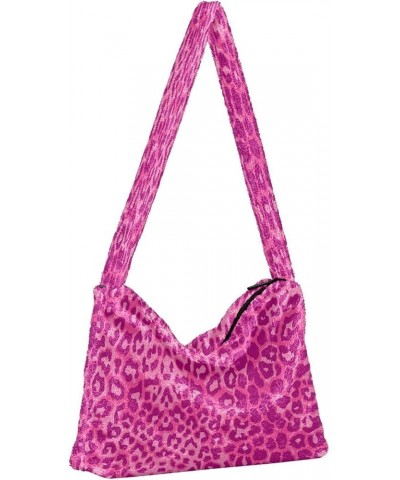 Leopard Purple Single Shoulder Bag, Fur Tote Women Bag Hobo Purse Pink Leopard Pattern $8.40 Hobo Bags