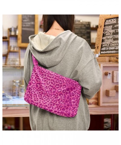 Leopard Purple Single Shoulder Bag, Fur Tote Women Bag Hobo Purse Pink Leopard Pattern $8.40 Hobo Bags