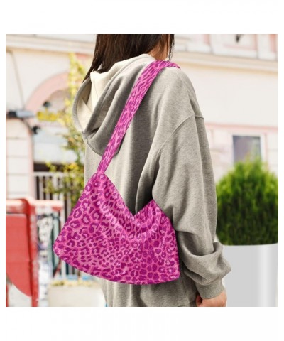 Leopard Purple Single Shoulder Bag, Fur Tote Women Bag Hobo Purse Pink Leopard Pattern $8.40 Hobo Bags