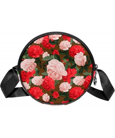 Beautiful Red Pink Camellia Flowers Crossbody Bag for Women Teen Girls Round Canvas Shoulder Bag Purse Tote Handbag Bag $8.82...